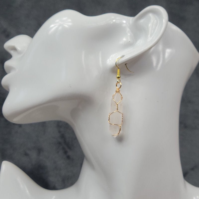 Rose Quartz Wrapped Crystal Earrings